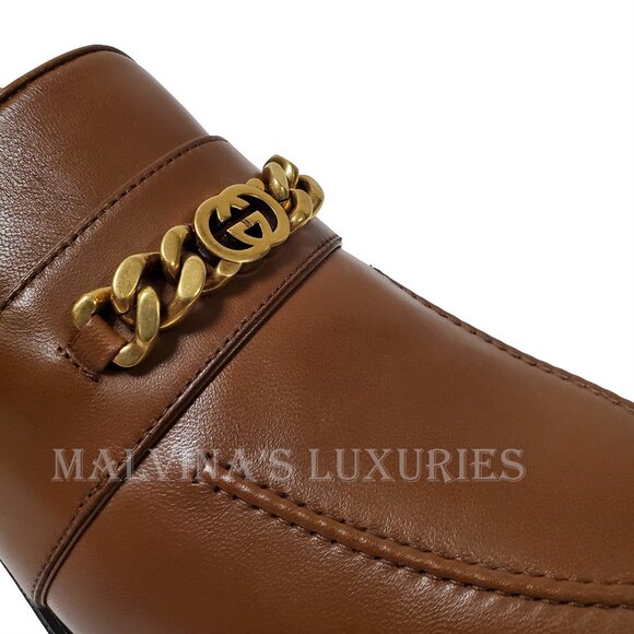GUCCI SHOES MENS INTERLOCKING G LOGO CHAIN LEATHER LOAFERS sz 10.5 11 US main image 5